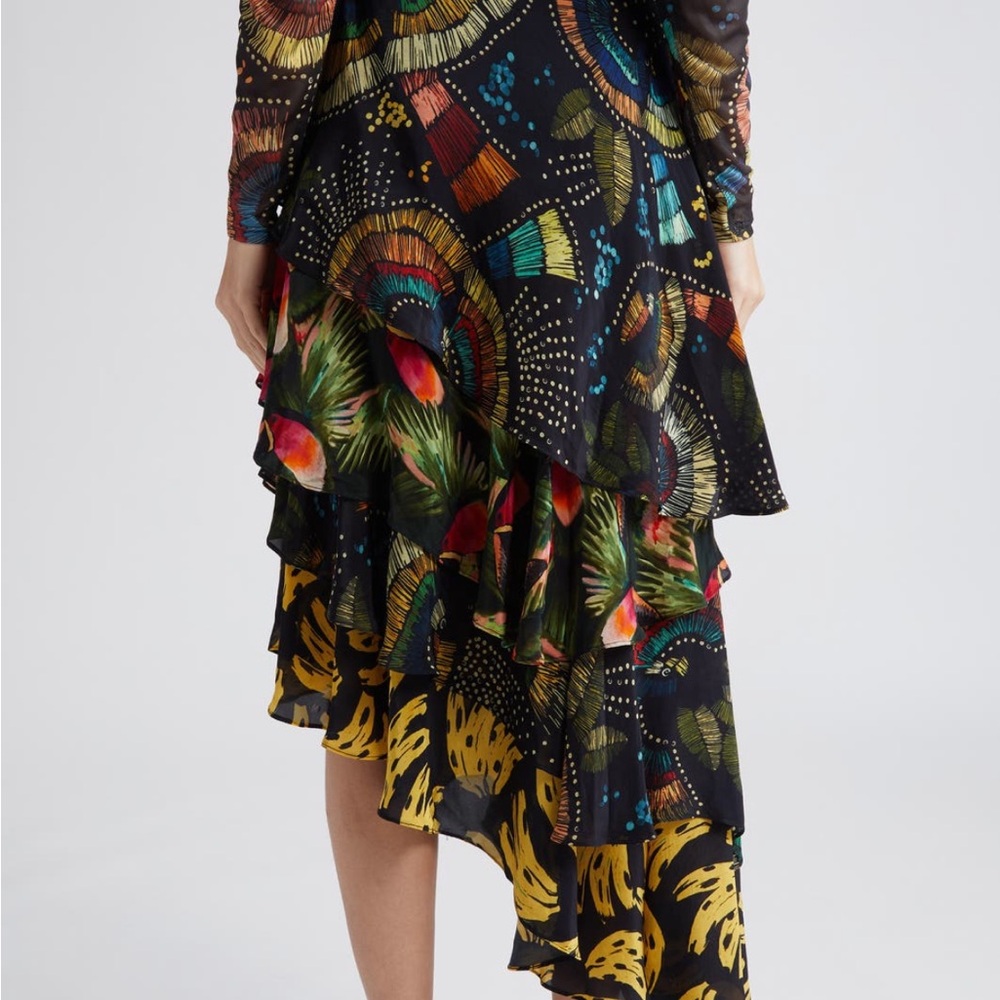 FARM Rio Black and Yellow Asymmetrical Skirt